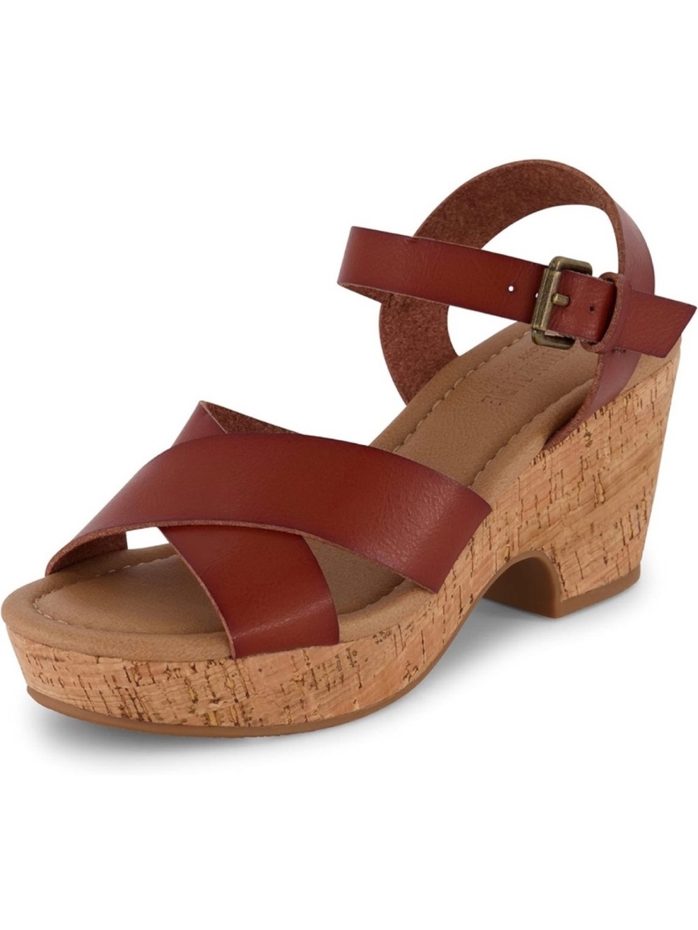 CUSHIONAIRE Women's Rosie Cork Wedge Sandal +Memory Foam 9.5 Cognac Boho